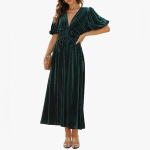 Sissyaki Velvet Formal Long Emerald Green Dress Ribbed Texture XL NWT